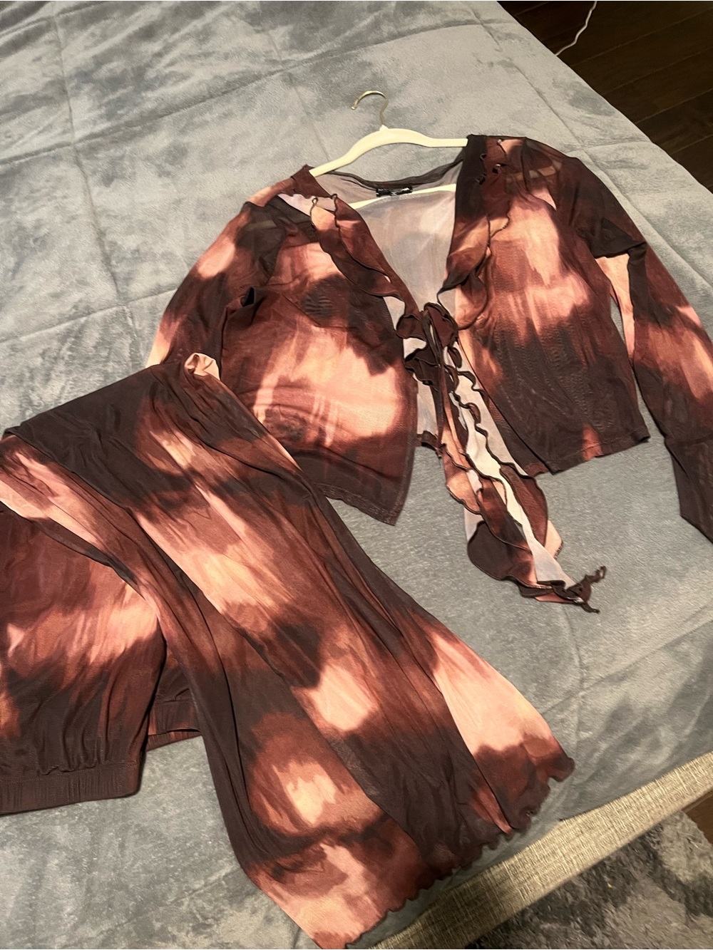 Fashion Nove Tie-Dye Two-Piece Crop Top & Skirt Set size 1x- Brown & Blush